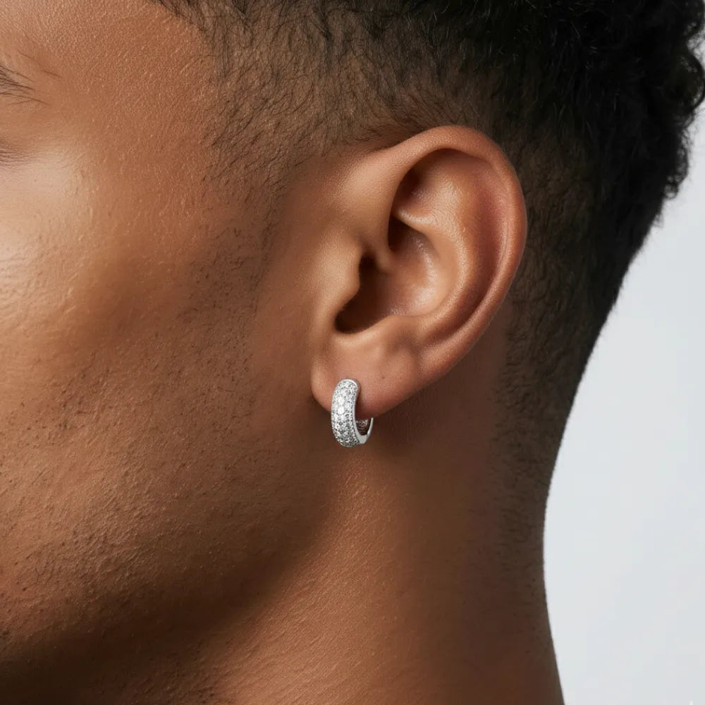 Argola Brinco Masculino Prata 925 Pedra Zircônia 10mm