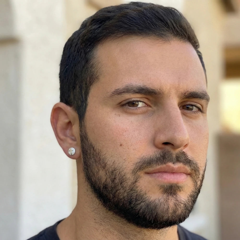 Brinco Masculino de Prata 925 Cruz com 20 Pedras Zircônias 7mm