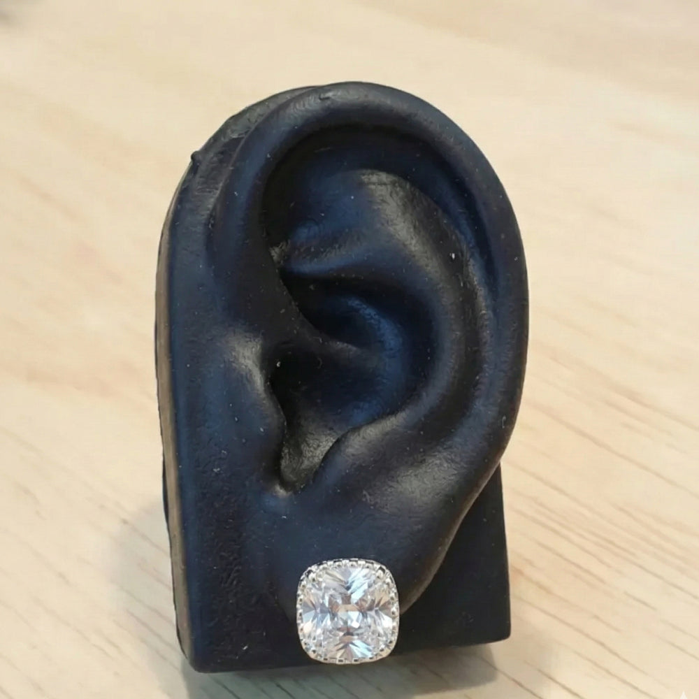 Brinco Masculino de Prata 925 Pedra Zircônia 9mm