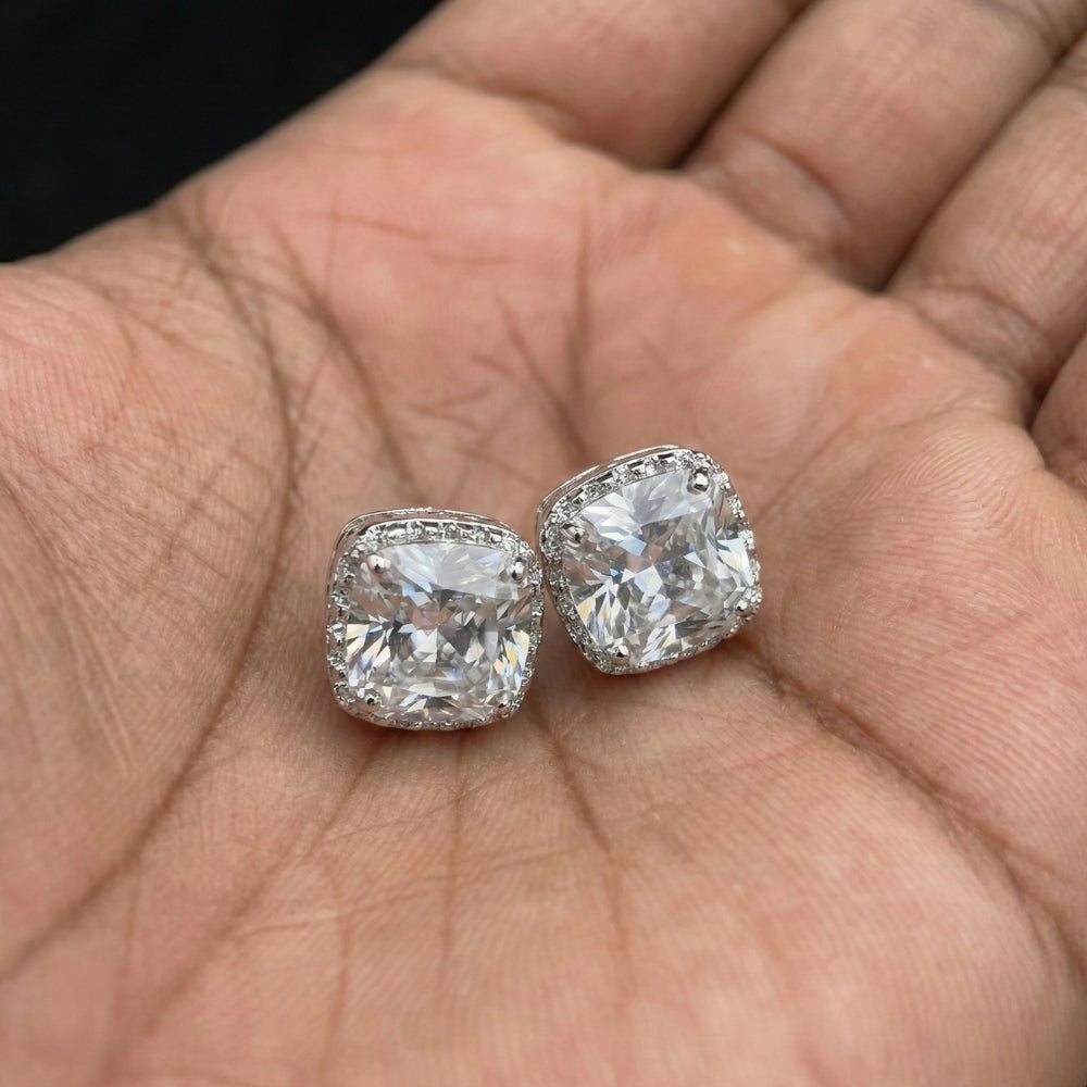 Brinco Masculino de Prata 925 Pedra Zircônia 9mm