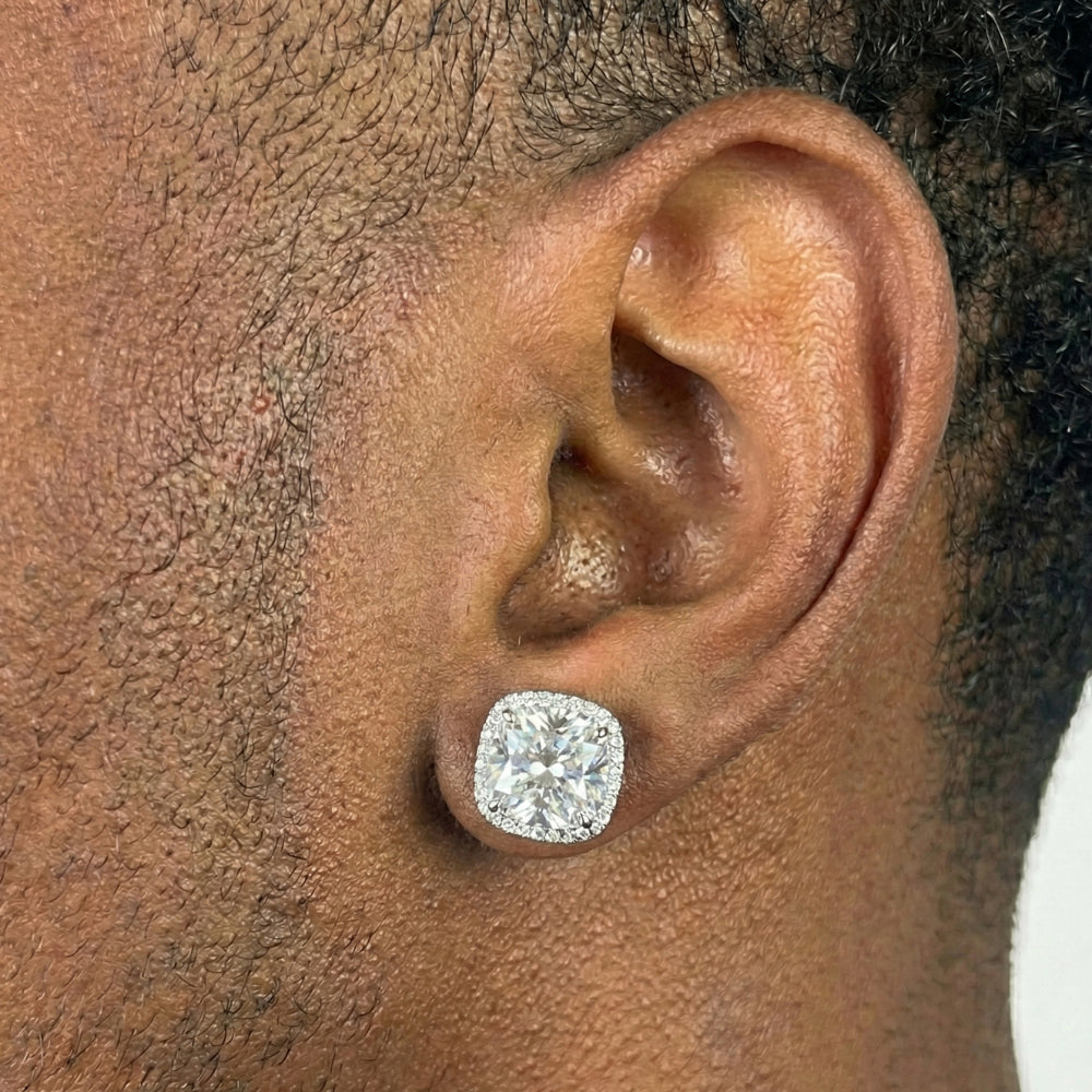 Brinco Masculino de Prata 925 Pedra Zircônia 9mm