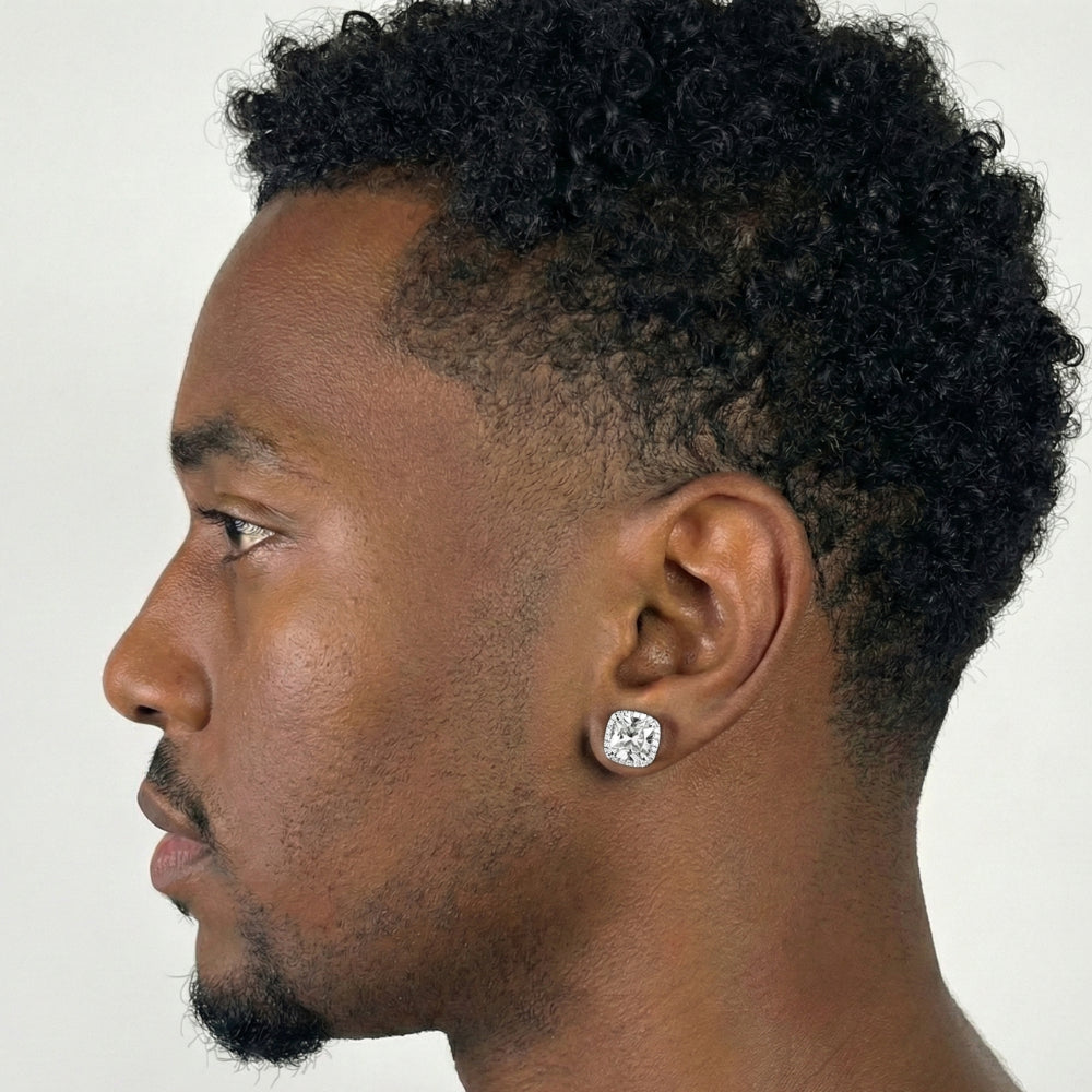 Brinco Masculino de Prata 925 Pedra Zircônia 9mm