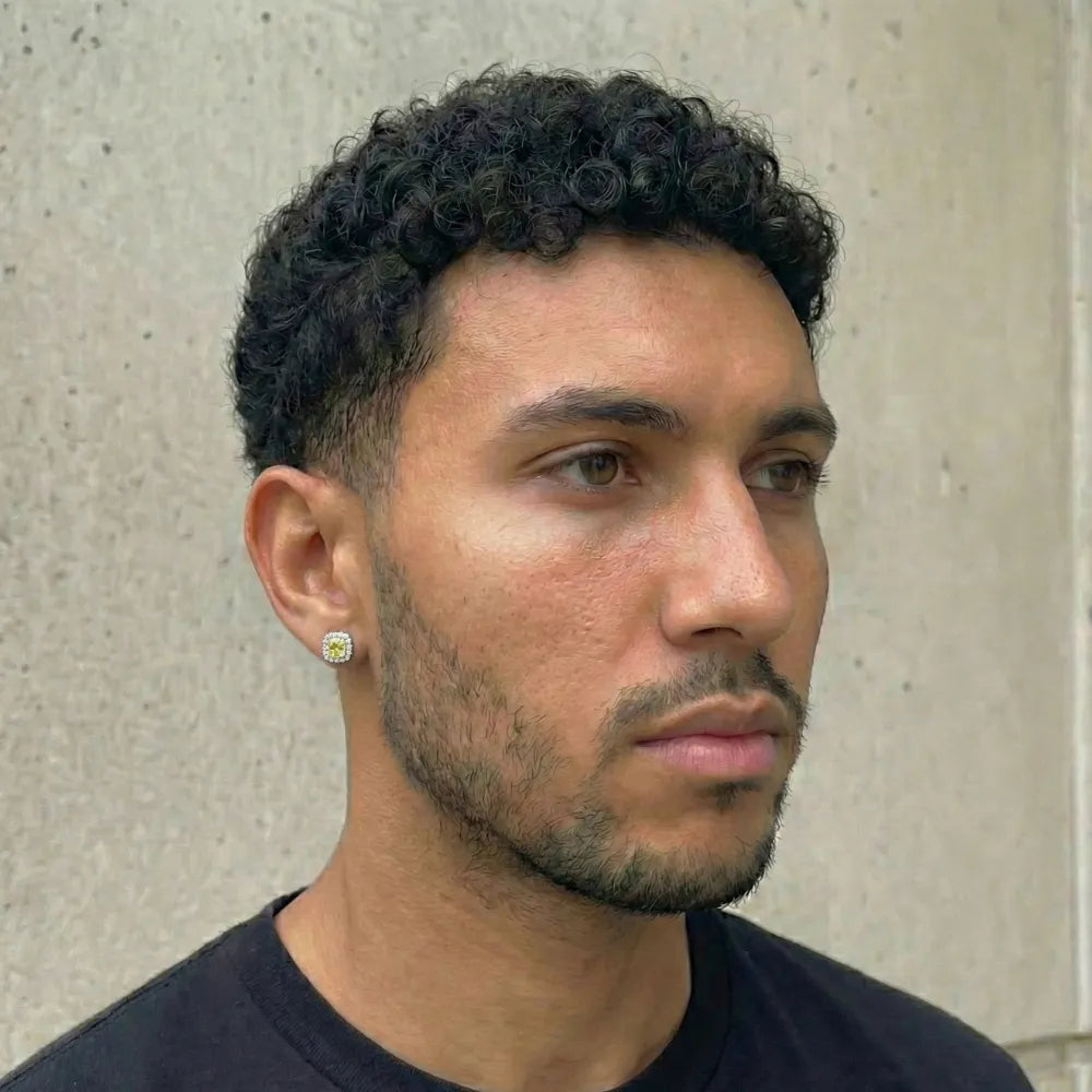 Brinco Masculino de Prata 925 Pedra Zircônia Amarela 9mm