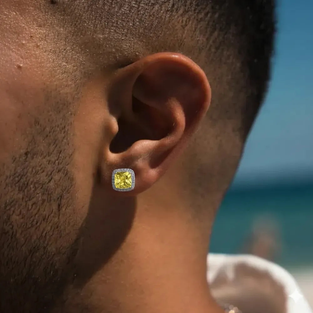 Brinco Masculino de Prata 925 Modelo Diamont Yellow