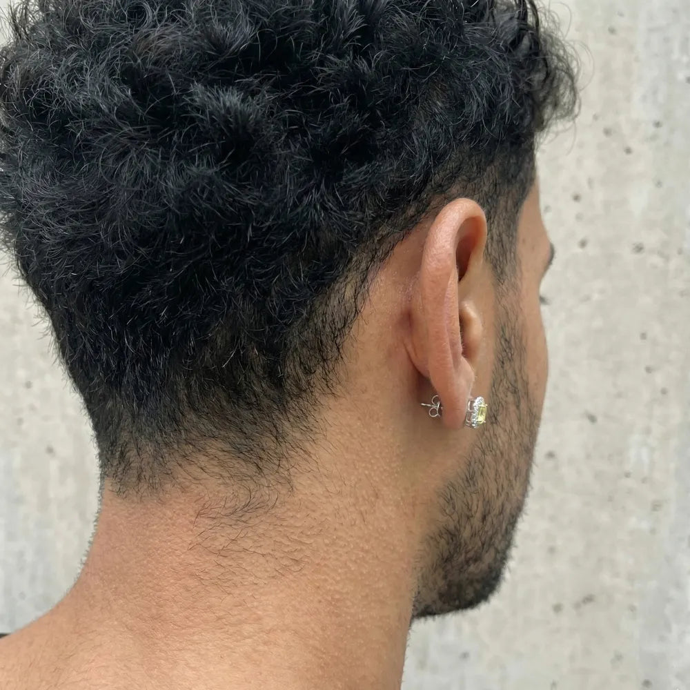 Brinco Masculino de Prata 925 Pedra Zircônia Amarela 9mm