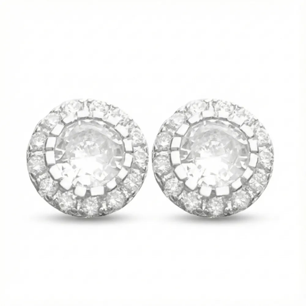 Brinco Masculino de Prata 925 Cravejado em 15 Pedras Zircônia 8mm