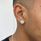 Brinco Masculino de Prata 925 Cravejado em 15 Pedras Zircônia 8mm