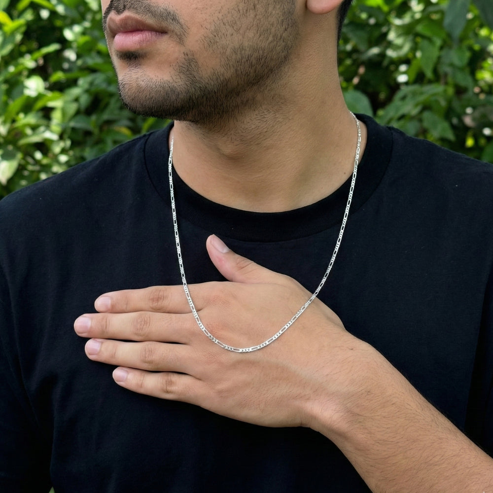 Corrente Masculina de Prata 925 3 por 1 Fígaro