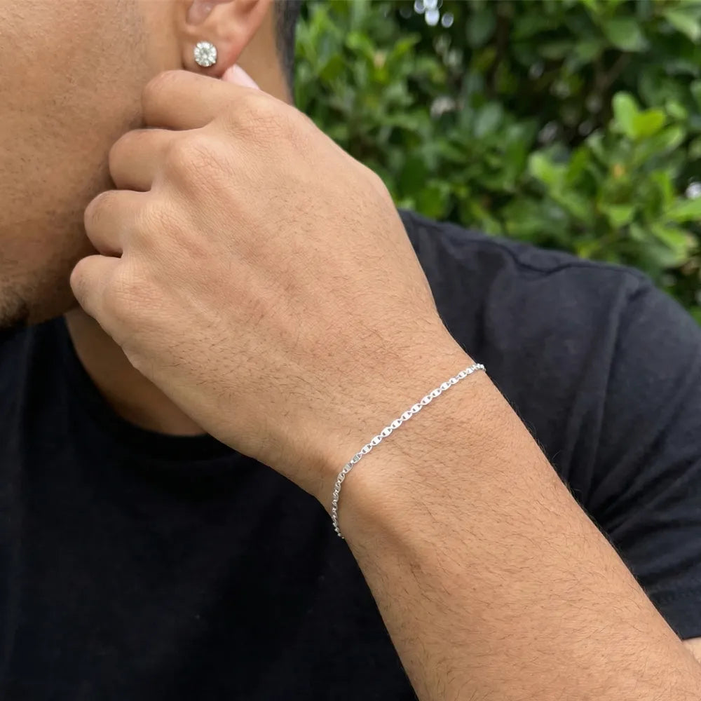 Pulseira Masculina de Prata 925 Piastrine 2mm 18,5cm